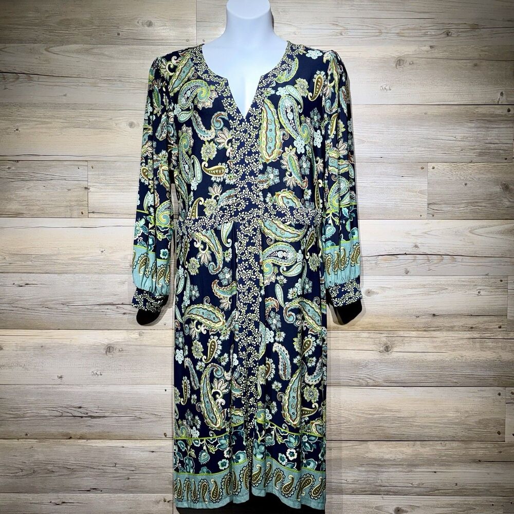 Susan Graver Liquid Knit Midi Dress 2XP Plus Petite Paisley Floral Stretch Boho